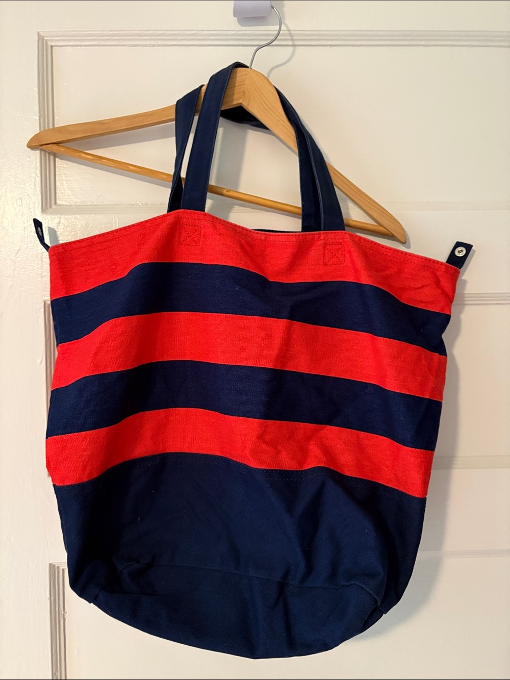 H&M Red and Navy Striped Canvas Tote